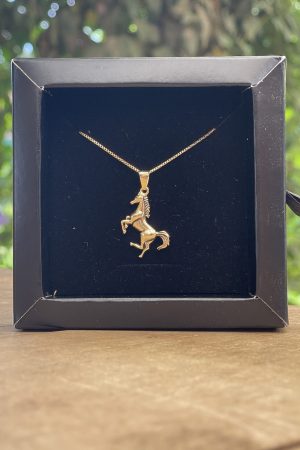 Colar Veneziana 45cm Pingente Cavalo Country Folheado a Ouro 18k